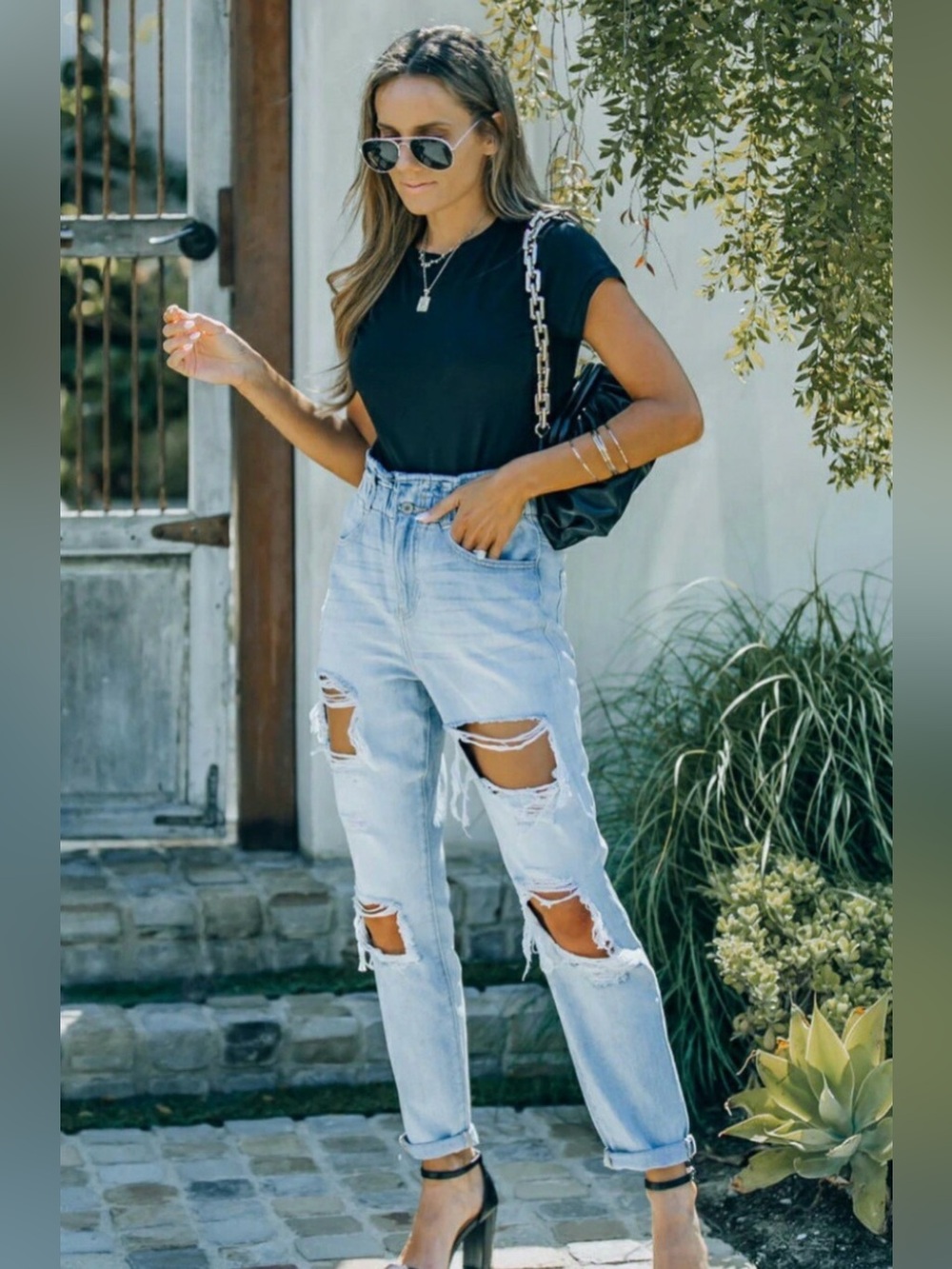 VICI COLLECTION FERGUSON DISTRESSED PAPER BAG WAIST DENIM JEANS